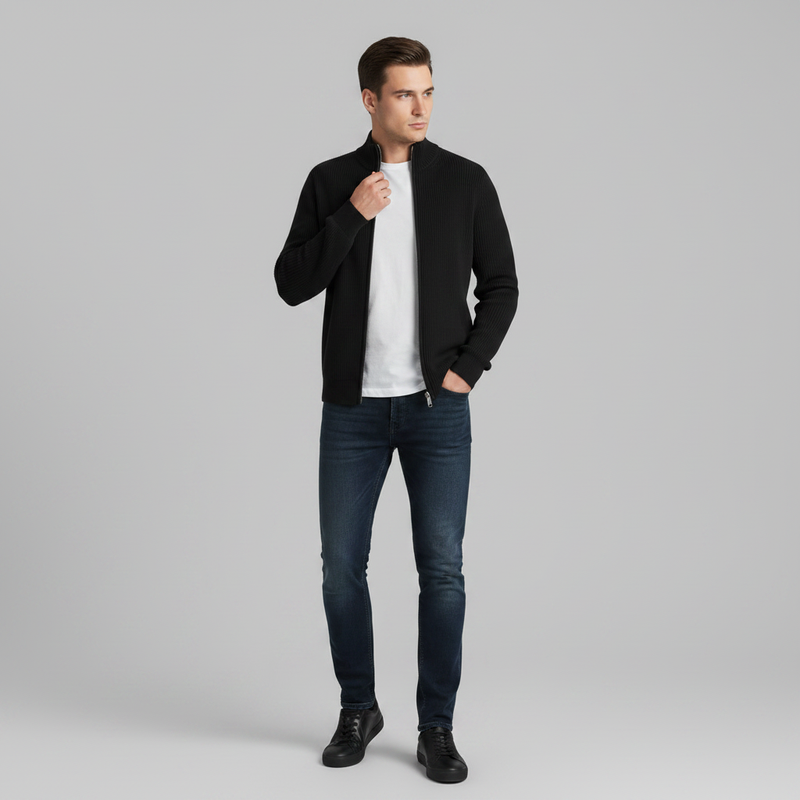 Slim Fit Cardigan | Herre Cardigan med Lynlås