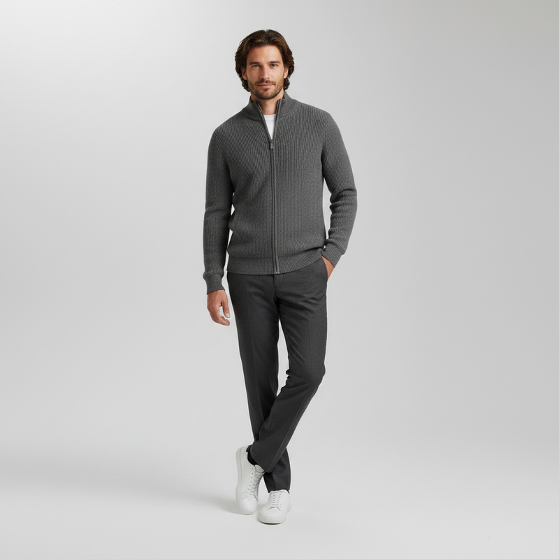Slim Fit Cardigan | Herre Cardigan med Lynlås