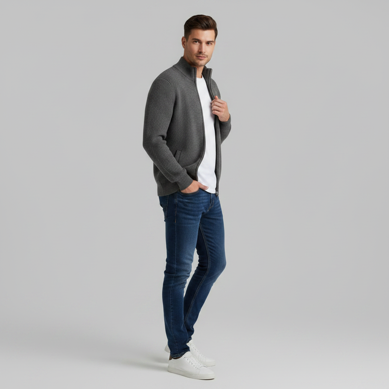 Slim Fit Cardigan | Herre Cardigan med Lynlås