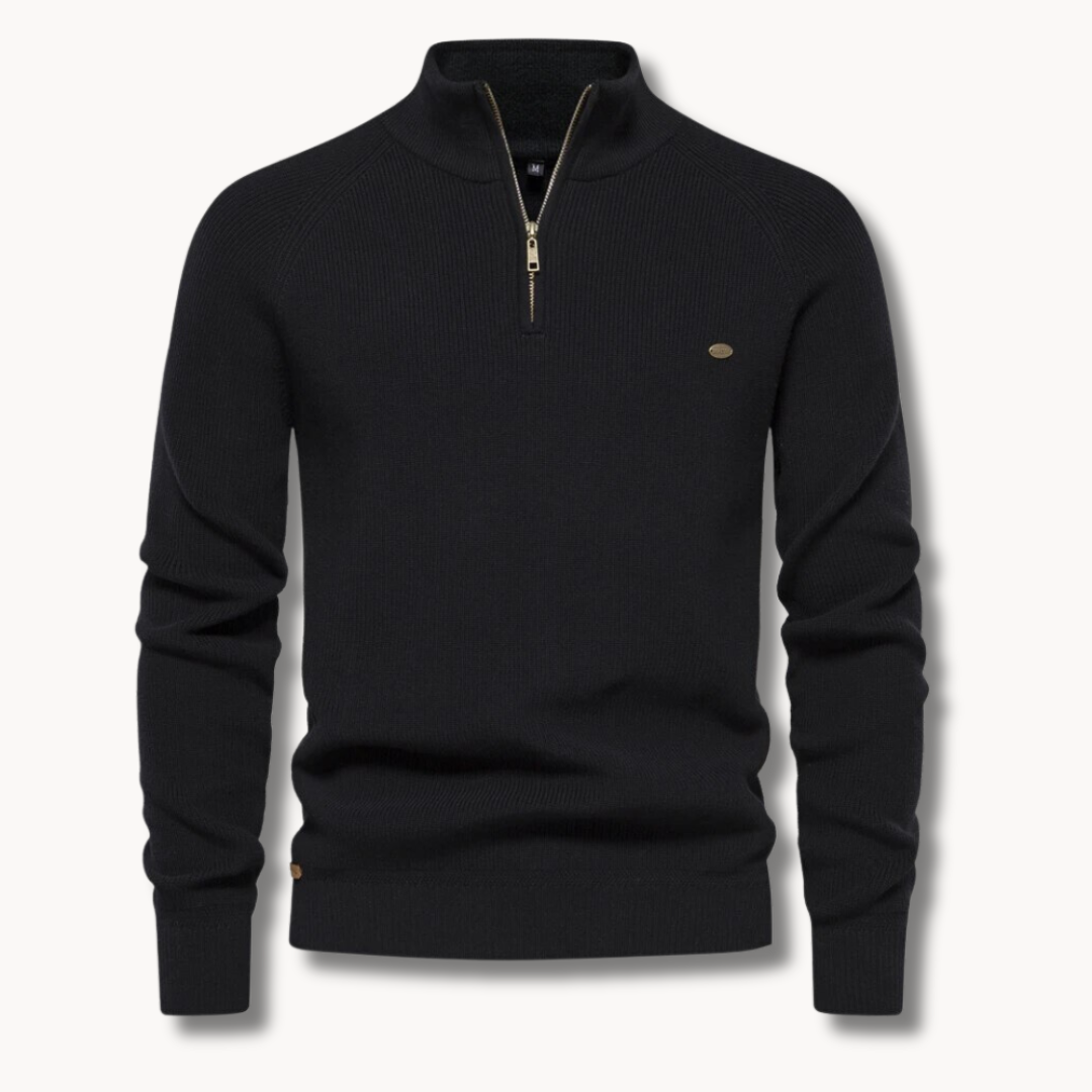 Sort Striktrøje med Halv Lynlås | Herretrøje Slim Fit 4