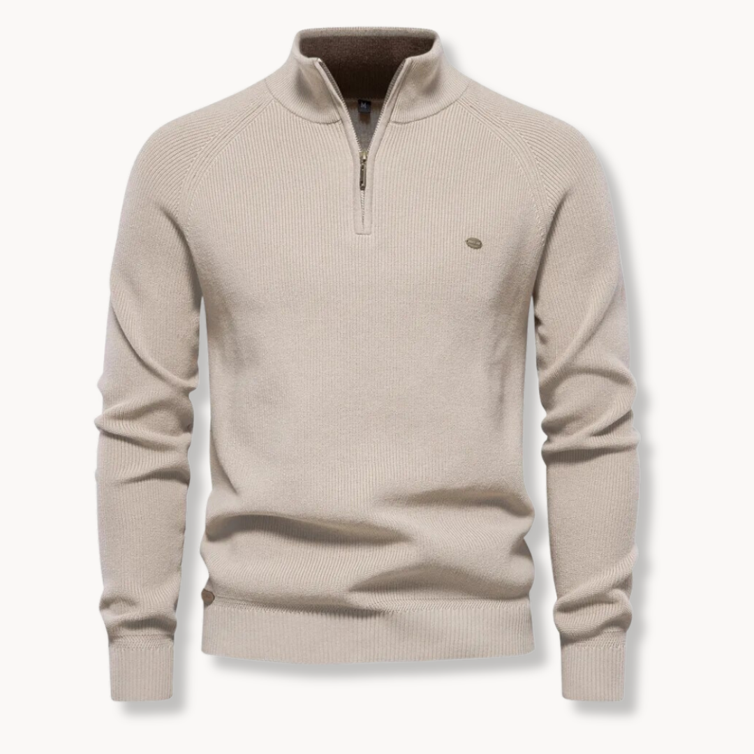 Sort Striktrøje med Halv Lynlås | Herretrøje Slim Fit 5