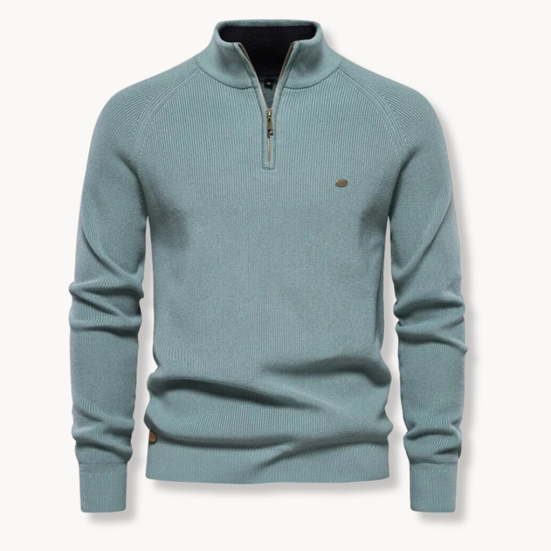 Sort Striktrøje med Halv Lynlås | Herretrøje Slim Fit 6