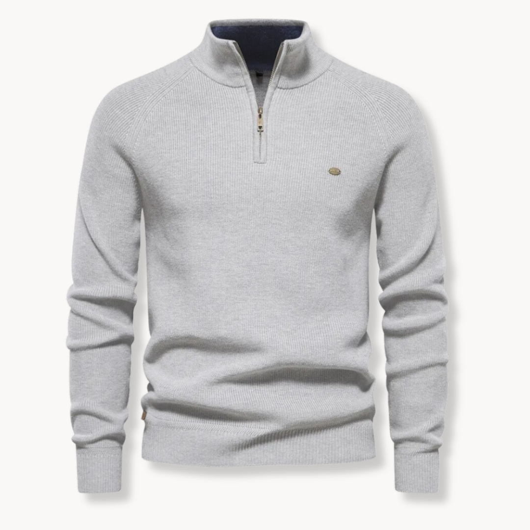 Sort Striktrøje med Halv Lynlås | Herretrøje Slim Fit 7