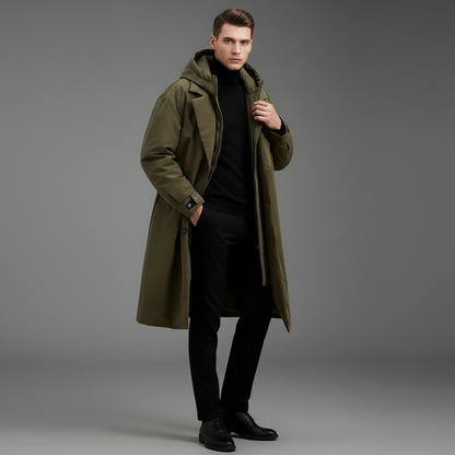 Vandtæt Puffer Trenchcoat | Lange Hættejakke til Mænd