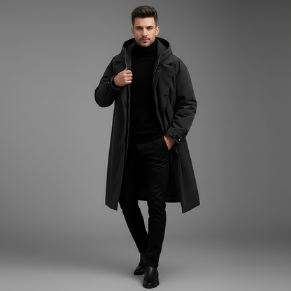 Vandtæt Puffer Trenchcoat | Lange Hættejakke til Mænd