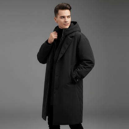 Vandtæt Puffer Trenchcoat | Lange Hættejakke til Mænd